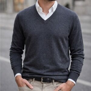 Merino Wool V-Neck Sweater — Charcoal (Men's
